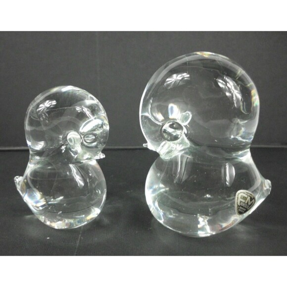 Vintage MCM FM Konstglas Ronneby Sweden Clear Glass Birds Paperweight Set of 2 - Picture 1 of 7